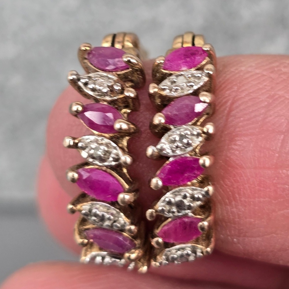Ross Simons Gold Over Sterling Silver Ruby & Diamond Hoop Earrings